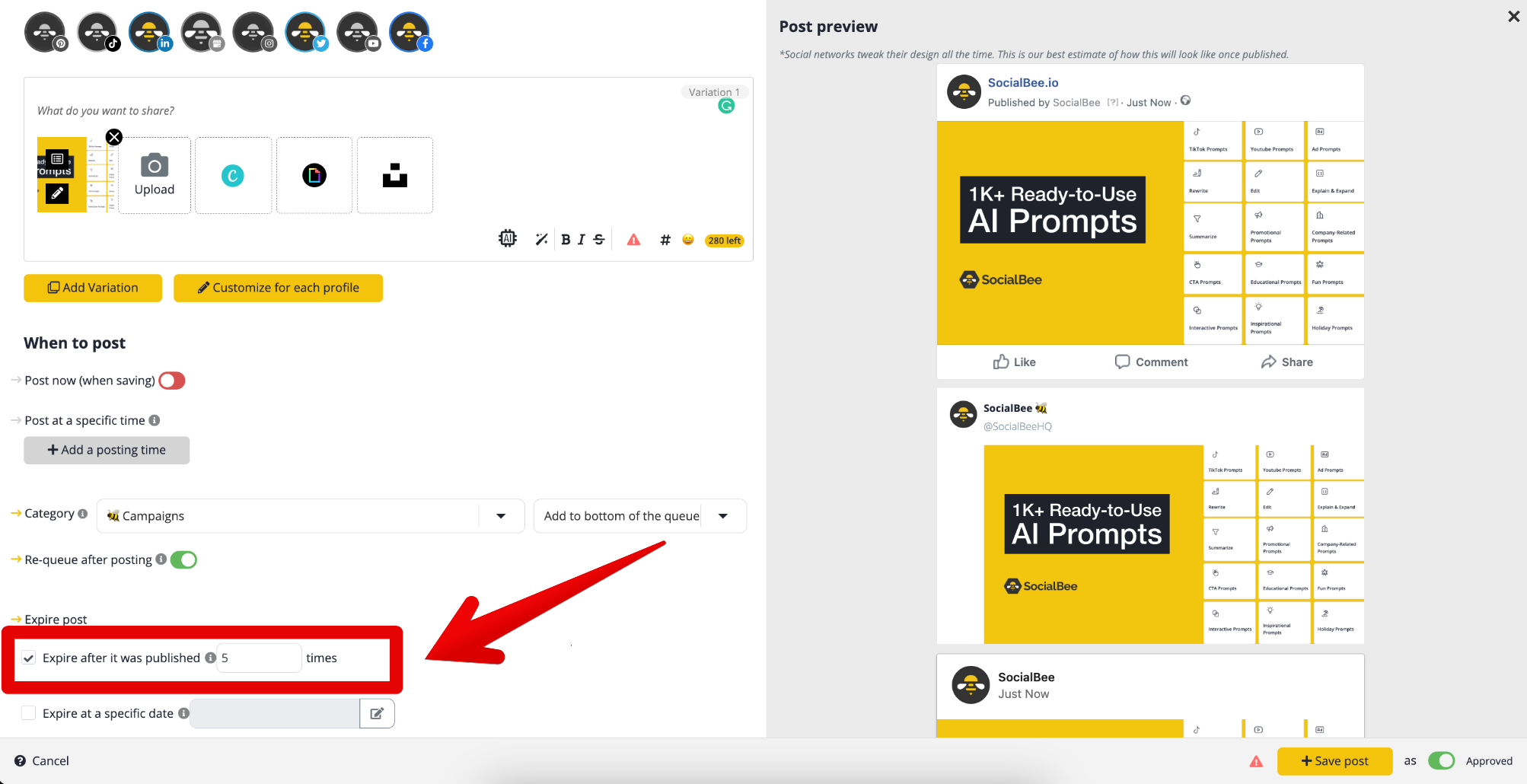 Expire post after it was published several times
