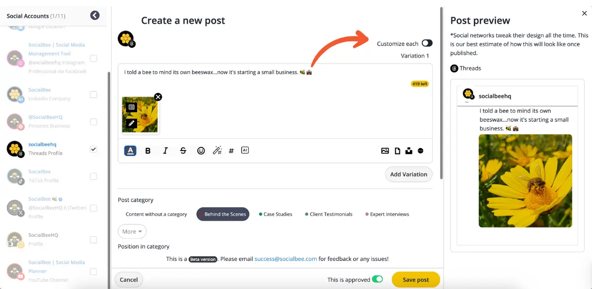 Customize for each profile in SocialBee.webp