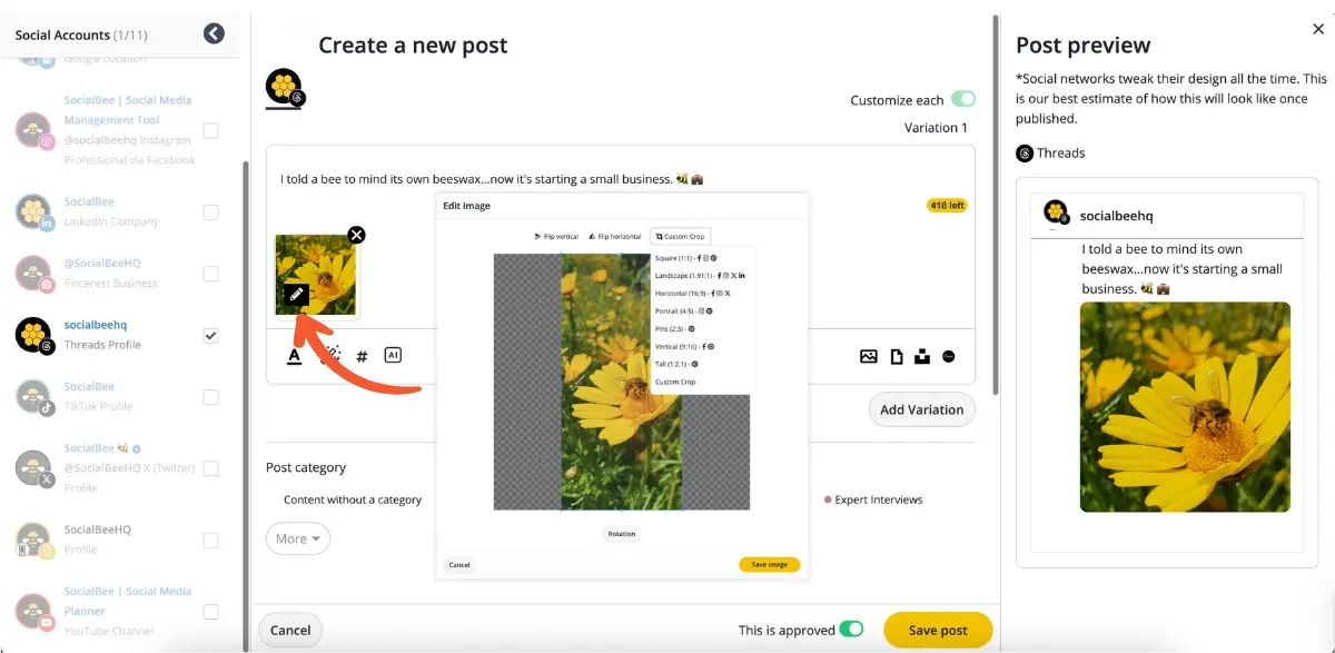 Crop edit rotate images in SocialBee.webp