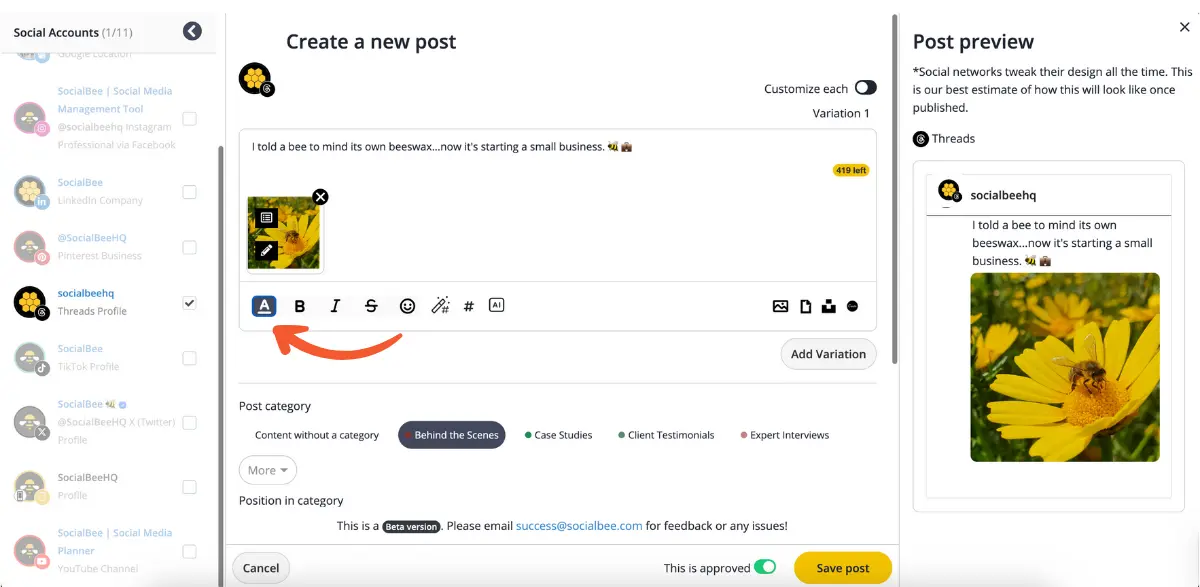 Bold italic strikethrough in SocialBee.webp