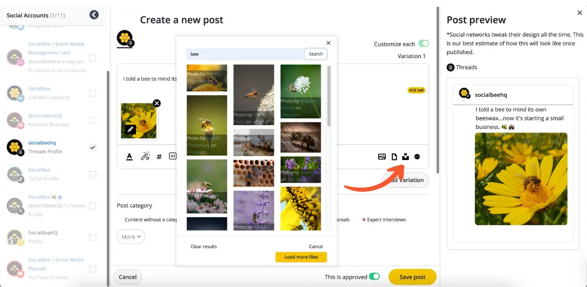 Canva, Unsplash, GIPHY in SocialBee.webp