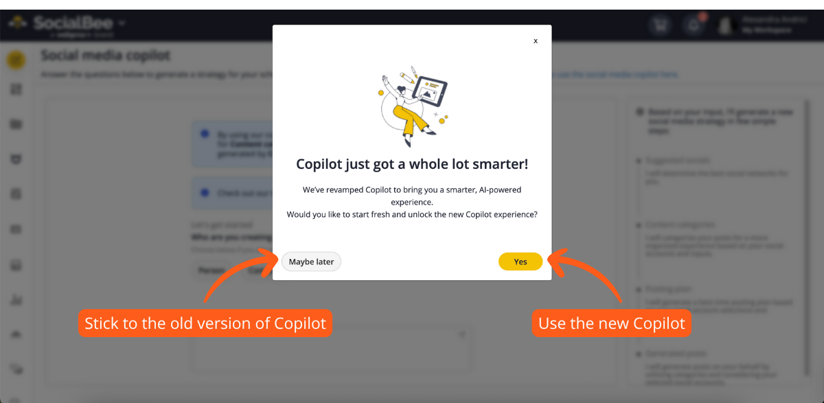 Switch to the new SocialBee Copilot .png