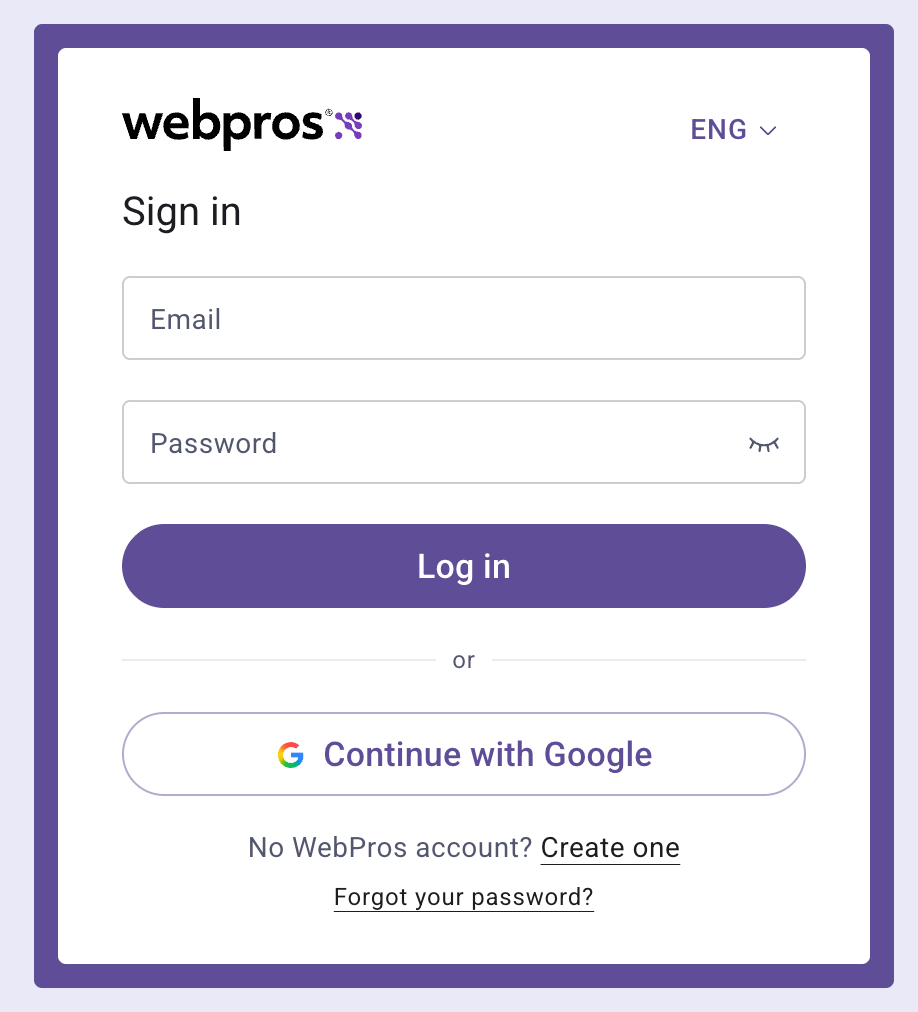 WebPros sign in screen with Google.png